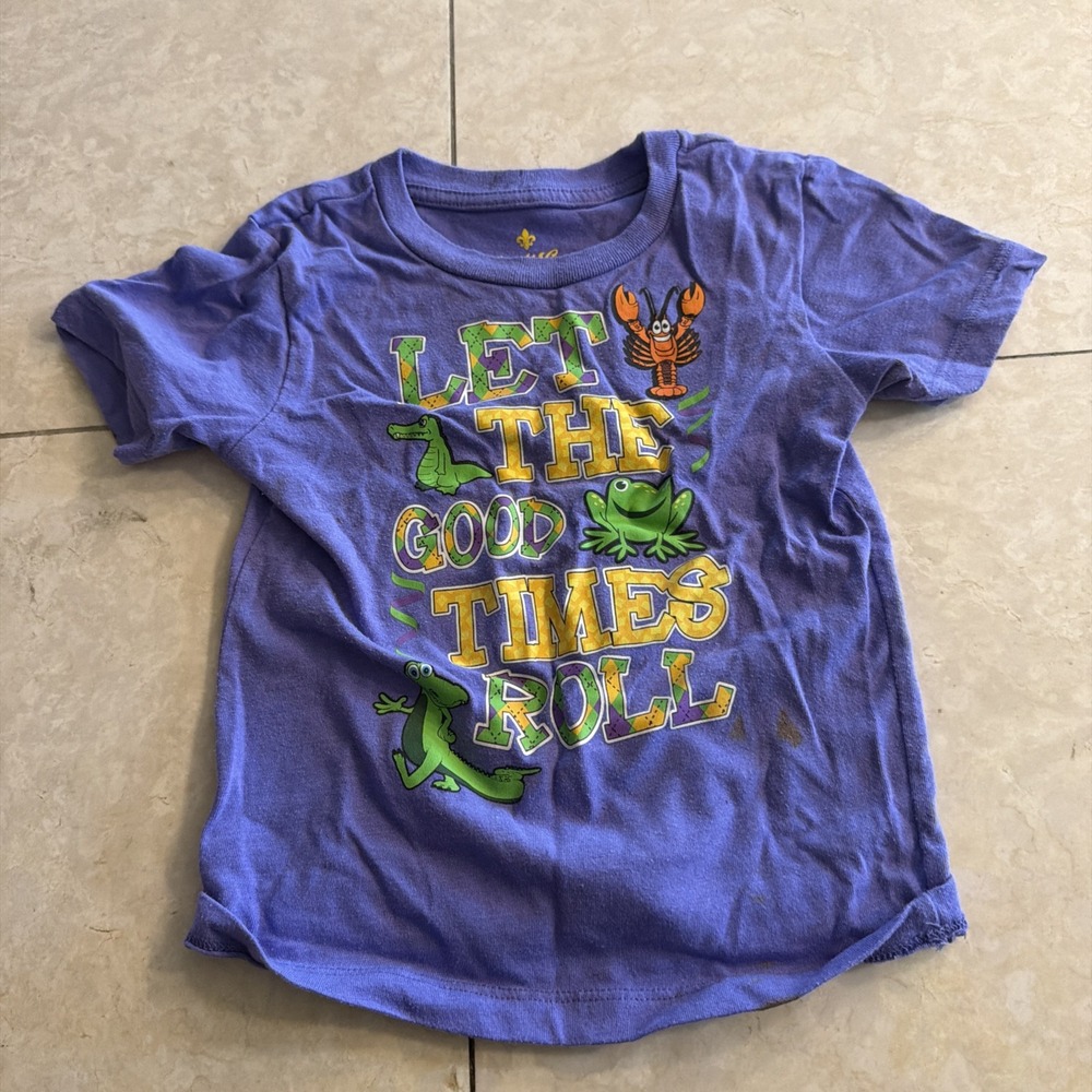 Mardi Gras Baby Size 2T Purple Mardi Gras Crawfish Gator Frog Purple T Shirt